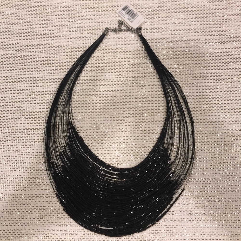 NWT Black Beaded Wire Necklace